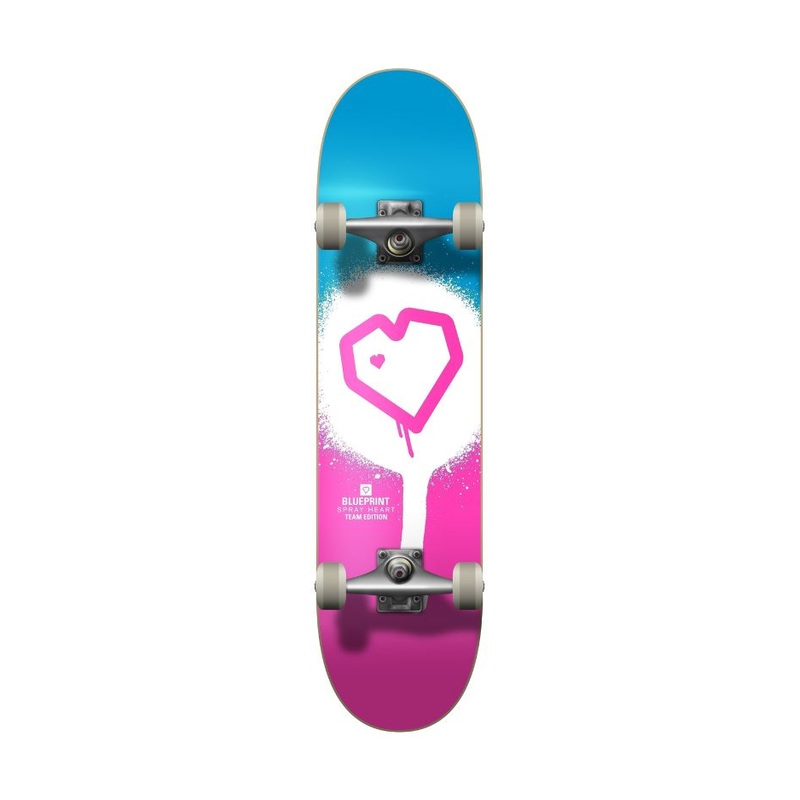 Blueprint Spray Heart Pink /Blue Complete Skateboard - 7.25