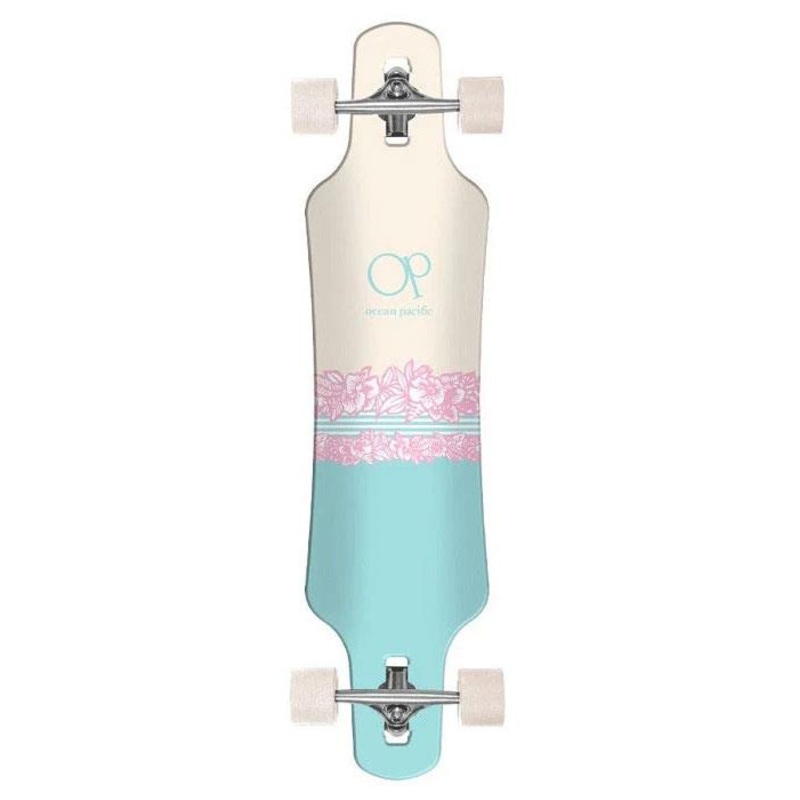 Ocean Pacific Island Drop Through Off White /Teal Complete Longboard - 39.0"