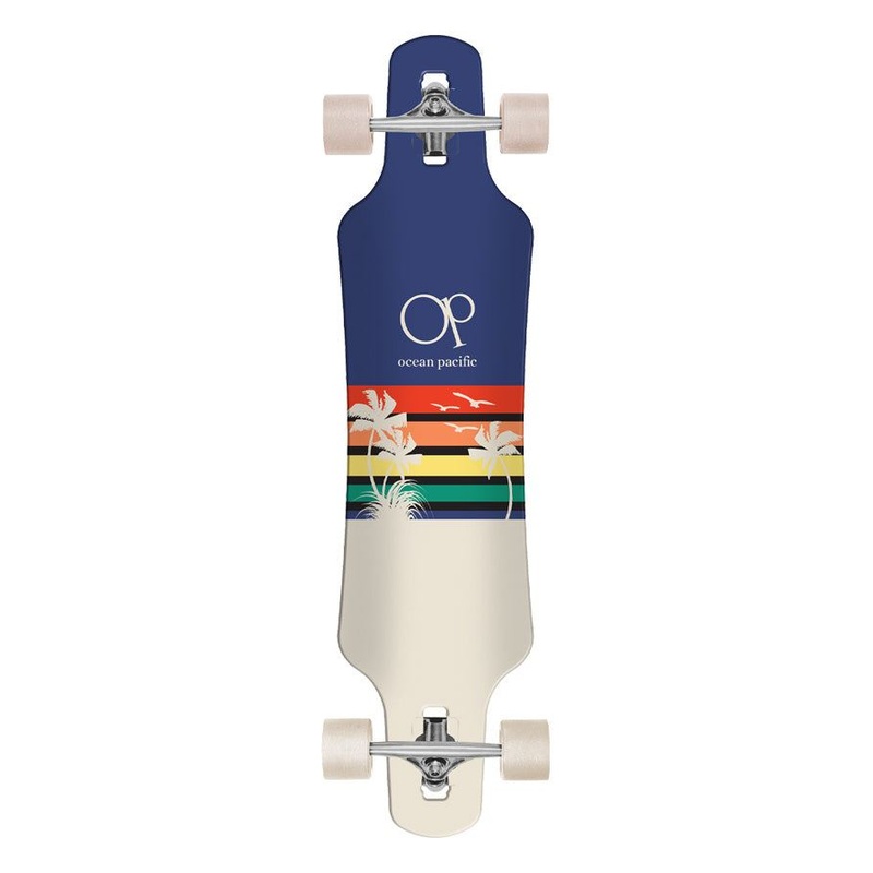 Ocean Pacific Sunset Drop Through Navy/Off White Navy/Off White Complete Longboard - 39.0"