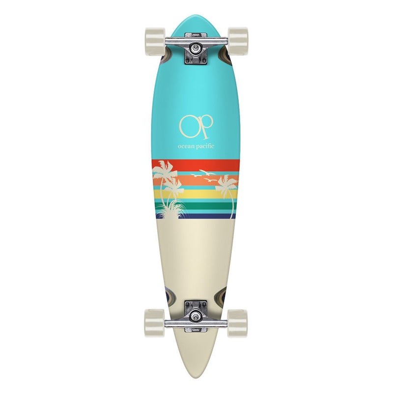 Ocean Pacific Sunset Pintail Off White/Teal Complete Longboard - 35.0"