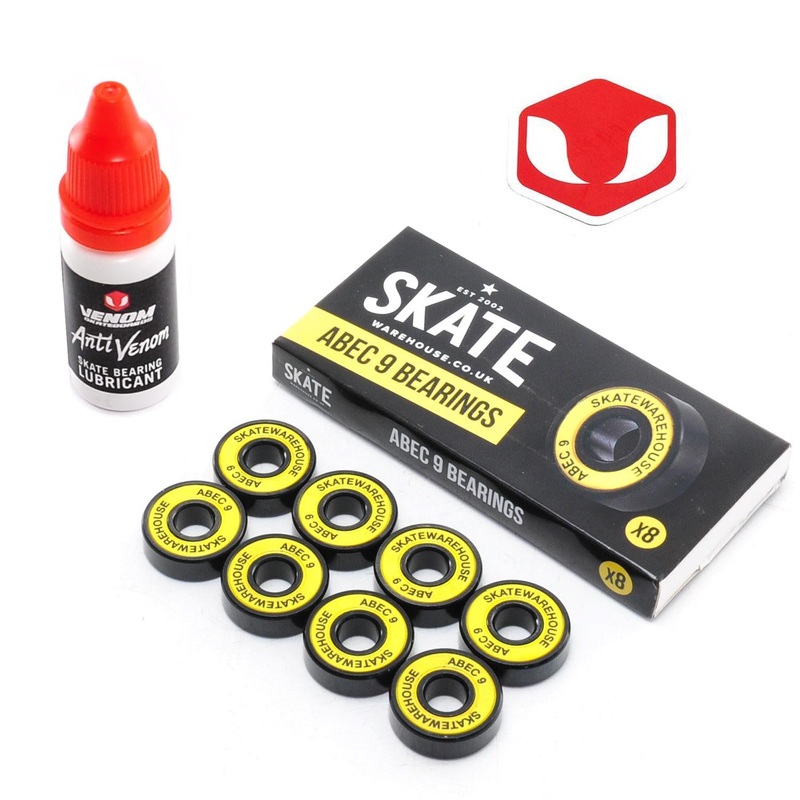 Skatewarehouse Abec 9 Skateboard Bearings & Venom Bearing Lubricant Pack