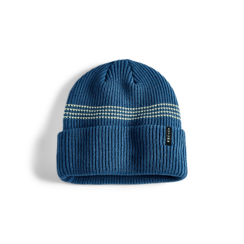 Autumn Select Mini Stripe Beanie in Blue and Light Yellow 2025
