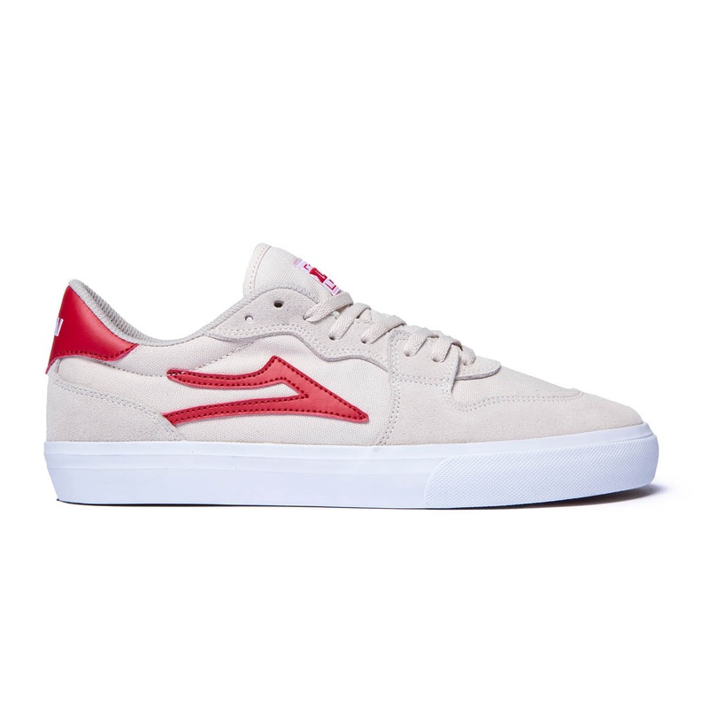 Lakai York Skate Shoe in White and Red Suede