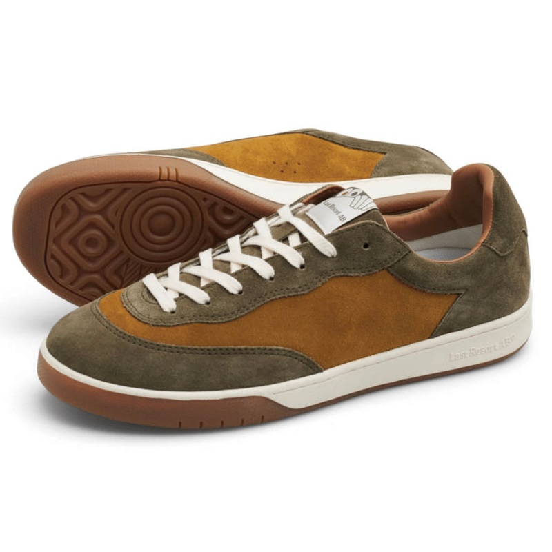 Last Resort CM001 LO Suede Shoe in New Olive Golden Brown and White Gum