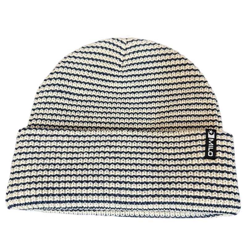 Milo x Autumn Mini Stripe Beanie in Navy and Natural 2025
