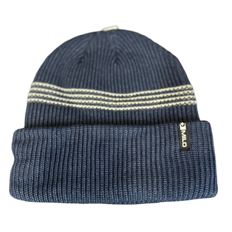 Milo x Autumn Stripe Beanie in Natural and Navy Blue 2025