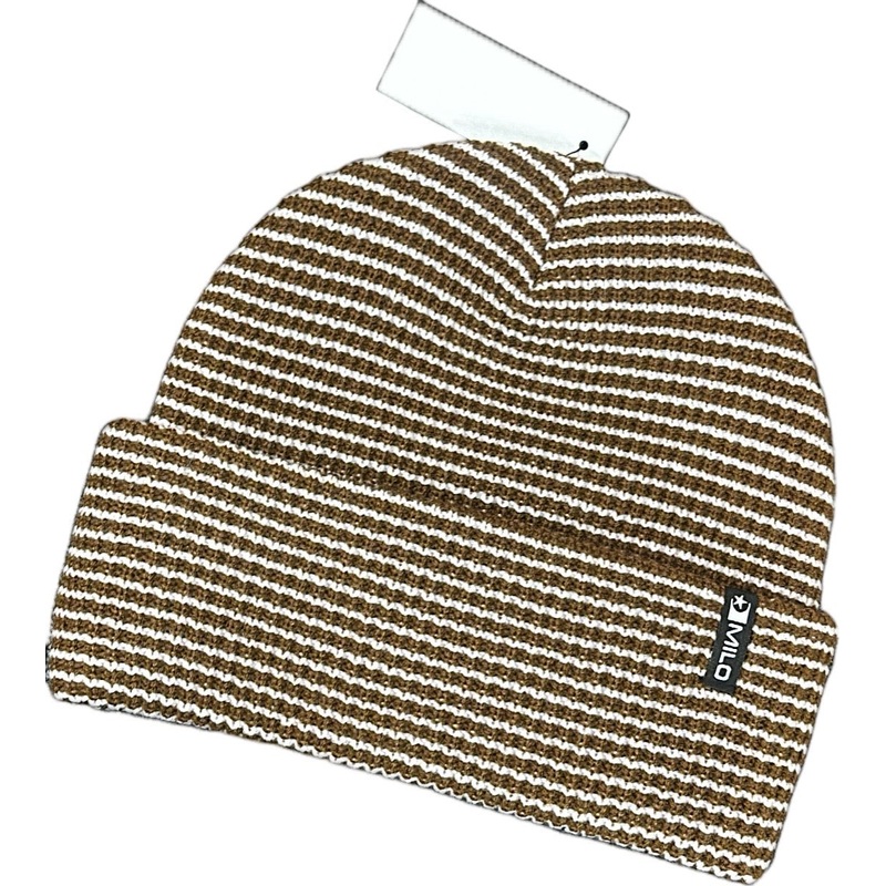 Milo x Autumn Mini Stripe Beanie in Brown and Off White 2025