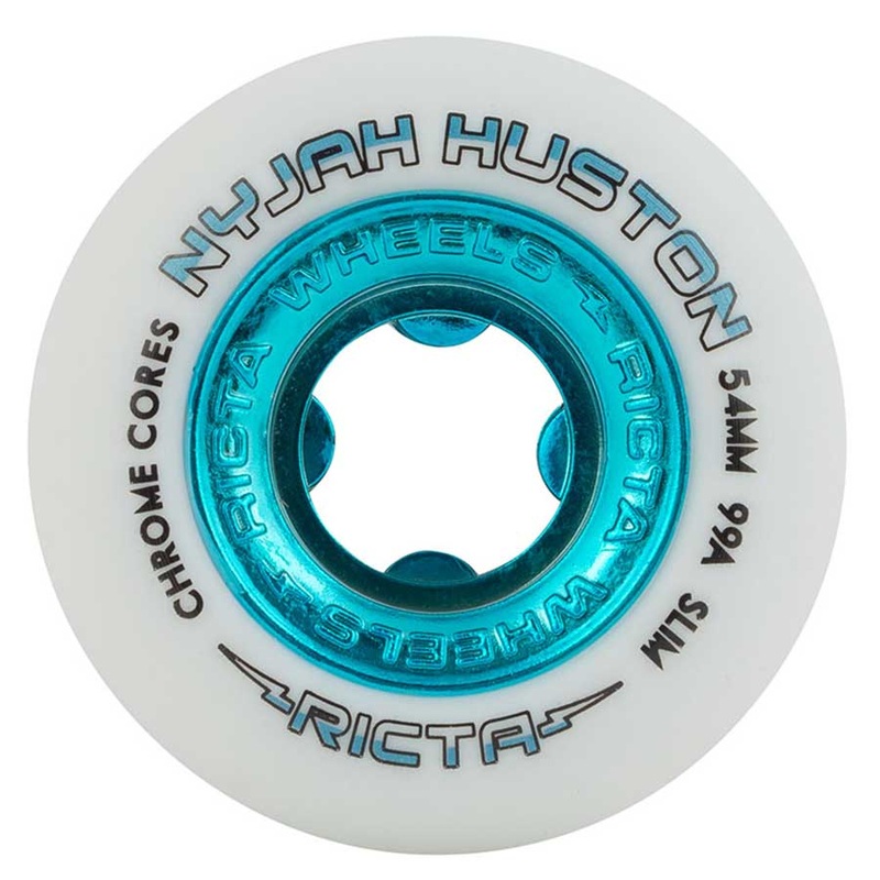 Ricta Nyjah Huston Chrome Core Skate Wheel in White Teal Slim