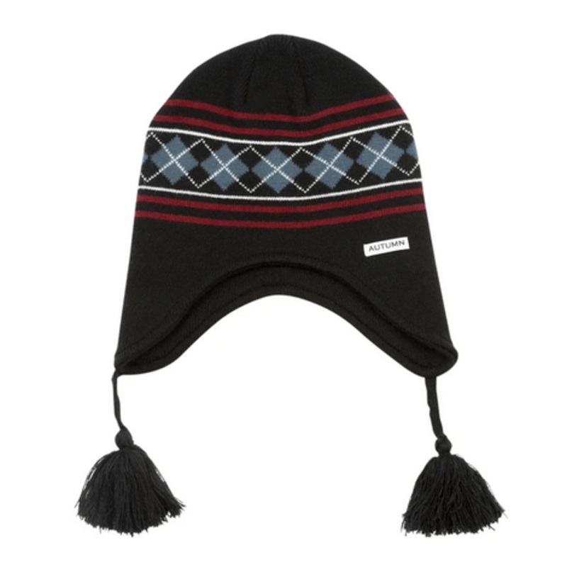Autumn Argyle Ear Flap Beanie in Black