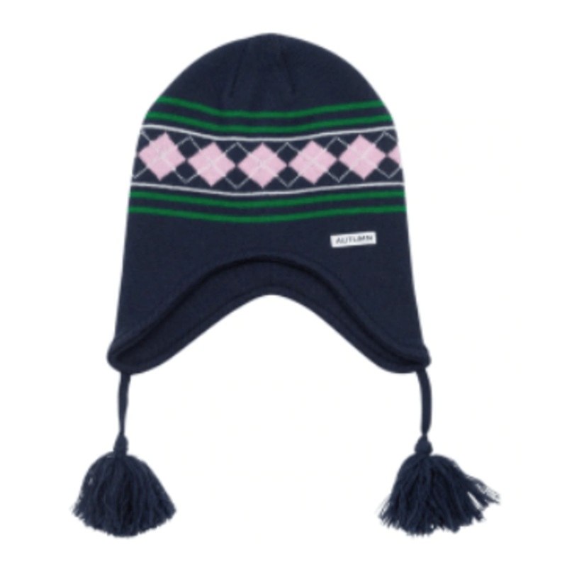 Autumn Argyle Ear Flap Beanie in Navy