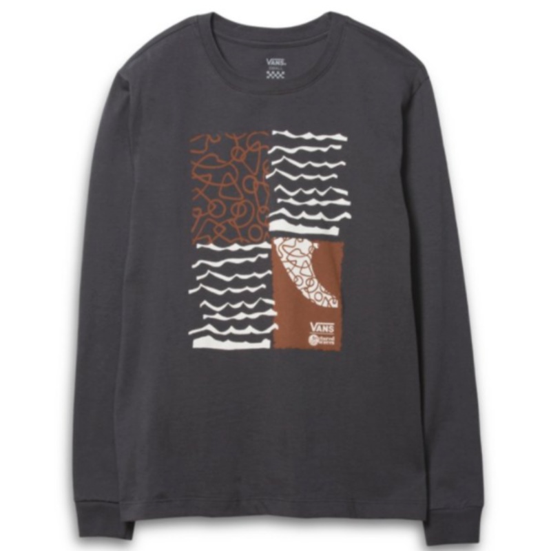 Vans Textured Waves Long Sleeve T Shirt in Asphalt Grey