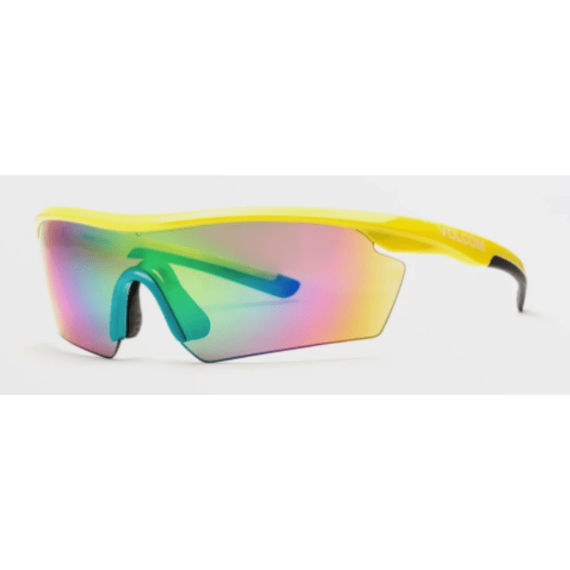 Volcom Download Sunglass in Gloss Yellow/Aqua with a Rainbow Mirror lens