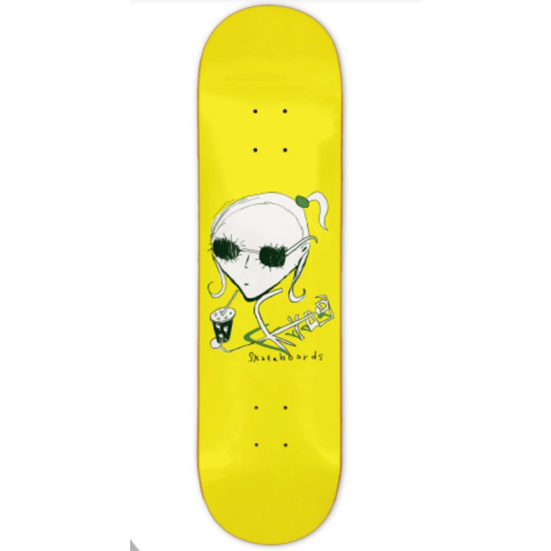 Frog Iced Coffee Girl Skateboard in Yellow