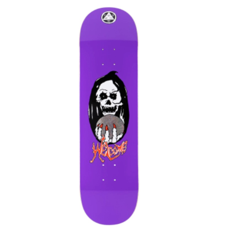 Welcome Clairvoyant on Evil Twin Skateboard Deck in Purple