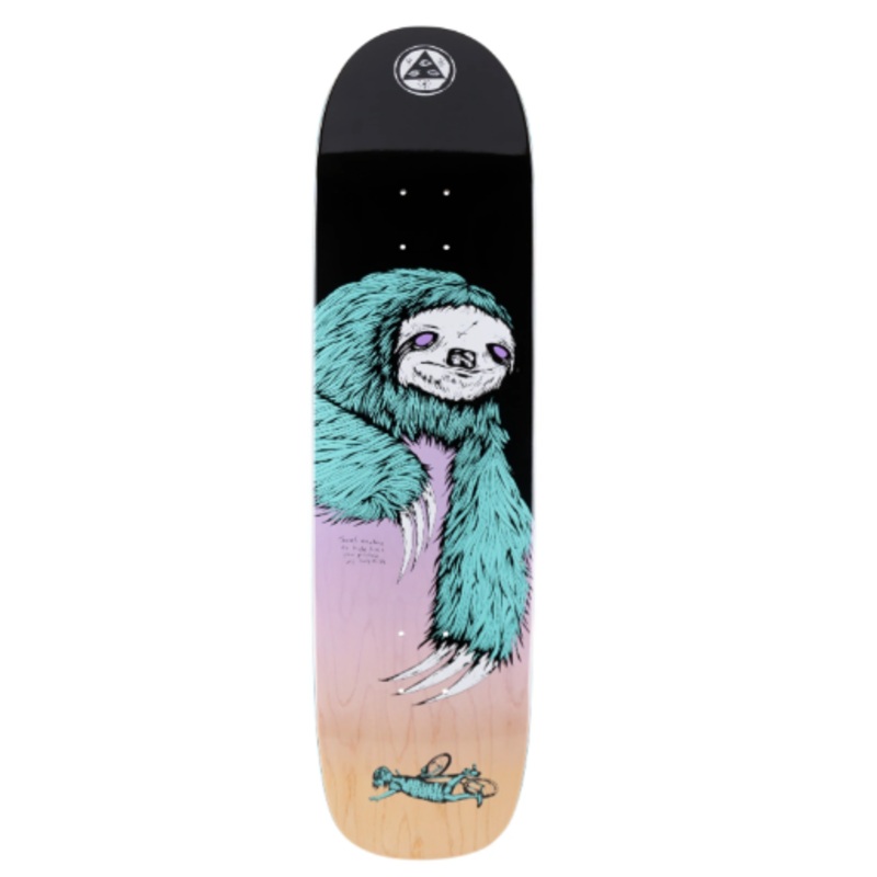 Welcome Sloth on Son Of Planchette Skateboard Deck in Black and Lavender