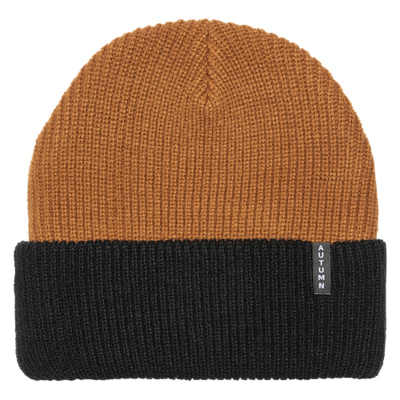 Autumn Blocked Beanie In Work Brown