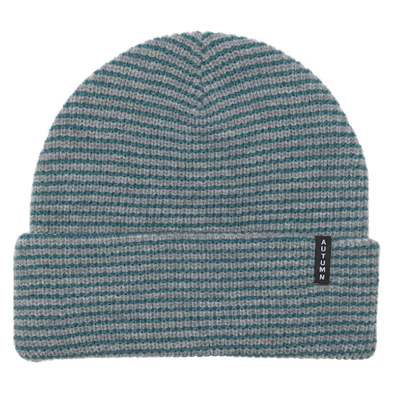 Autumn Stripe Beanie In Grey And Teal