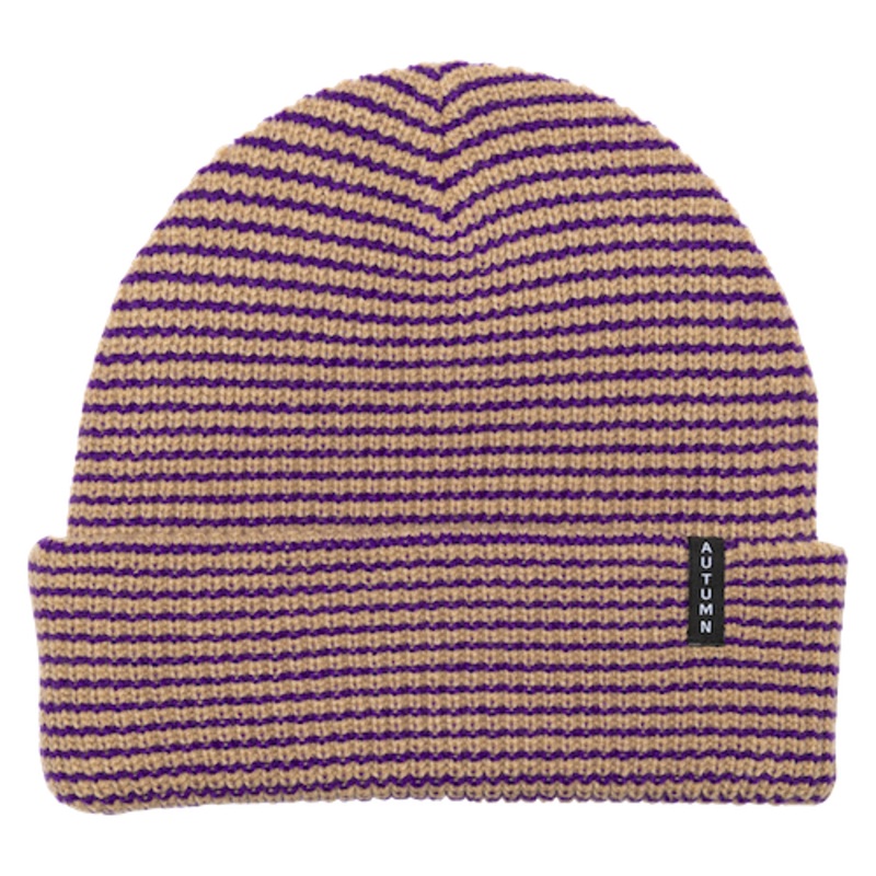 Autumn Stripe Beanie In Khaki And Purple