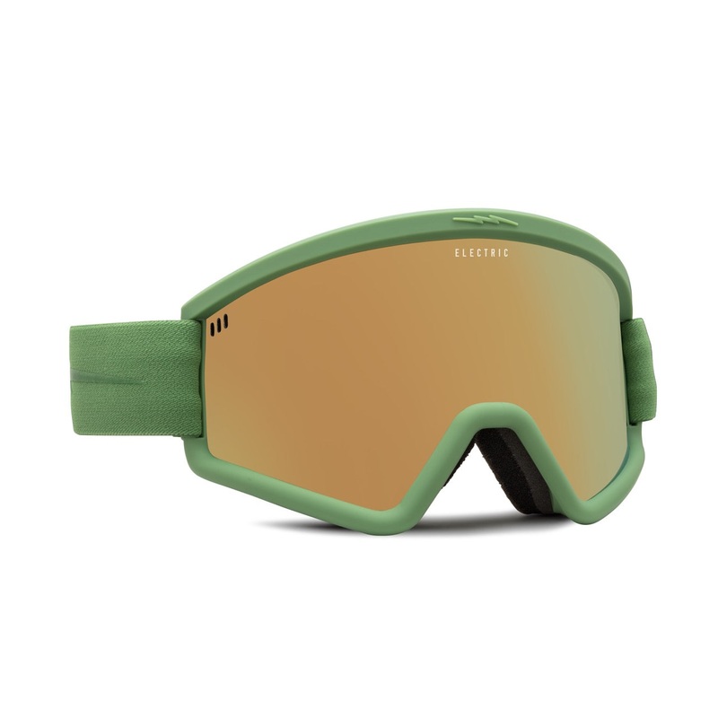 Electric Hex Snow Goggle in the Matte Moss Frames with a Gold Chrome Lens and a Yellow Bonus Lens 2023