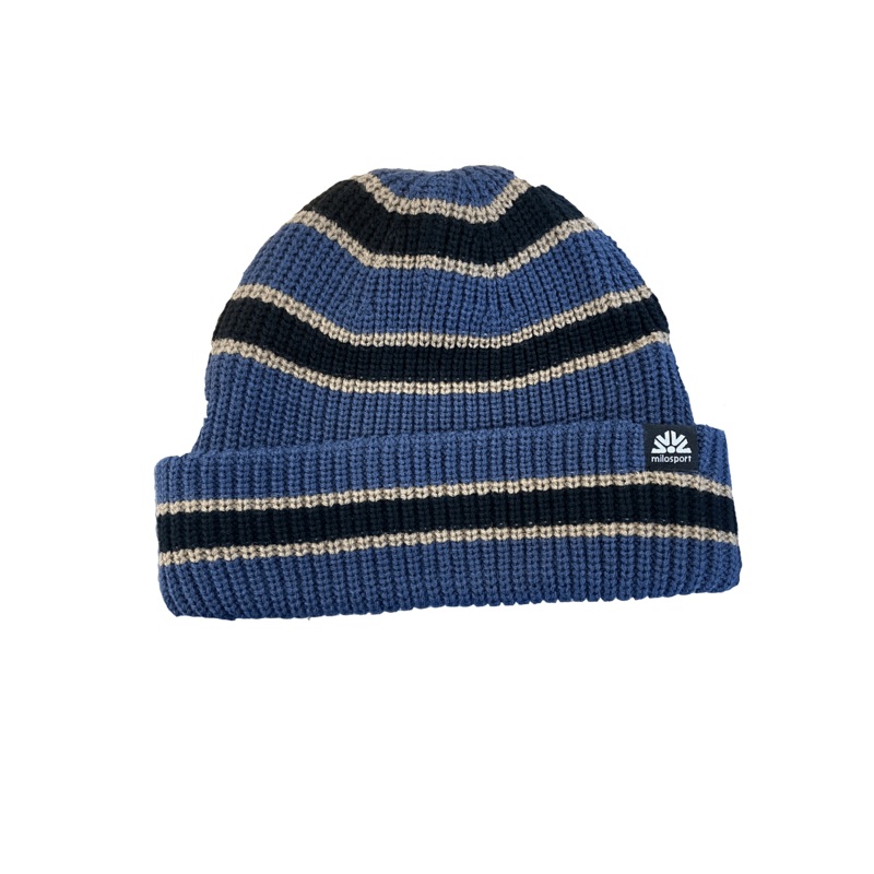 Milo x Autumn Slacker Beanie In Heather Blue Gold and Black
