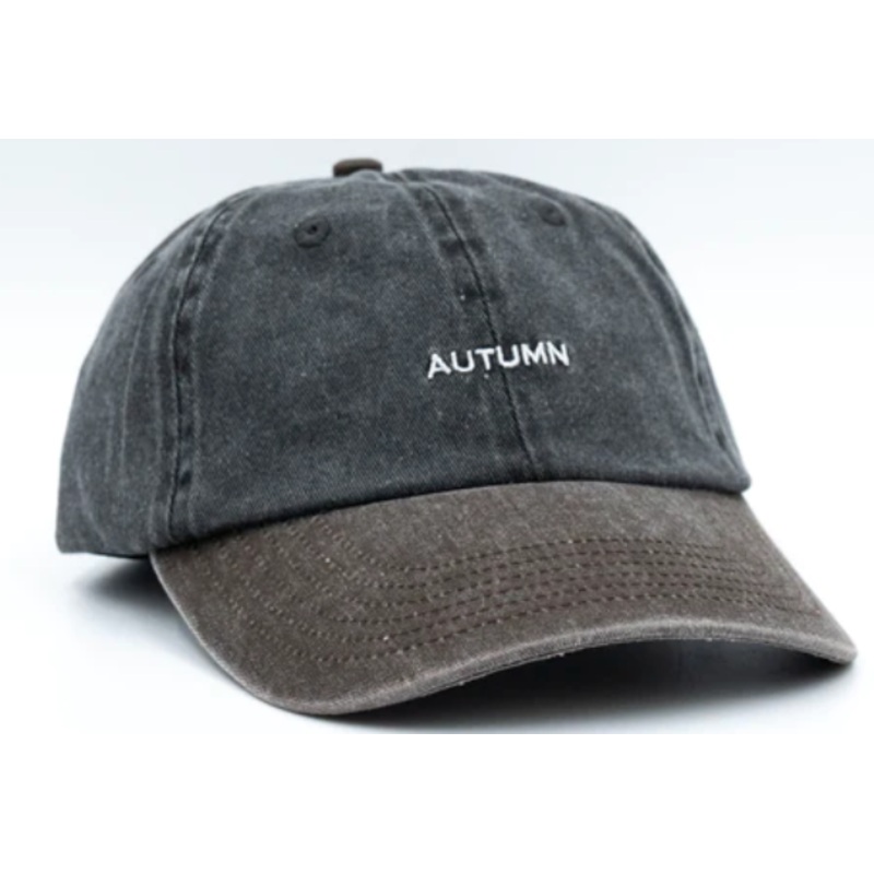 Autumn Pre Washed Canvas Two Tone Strapback Hat in Black