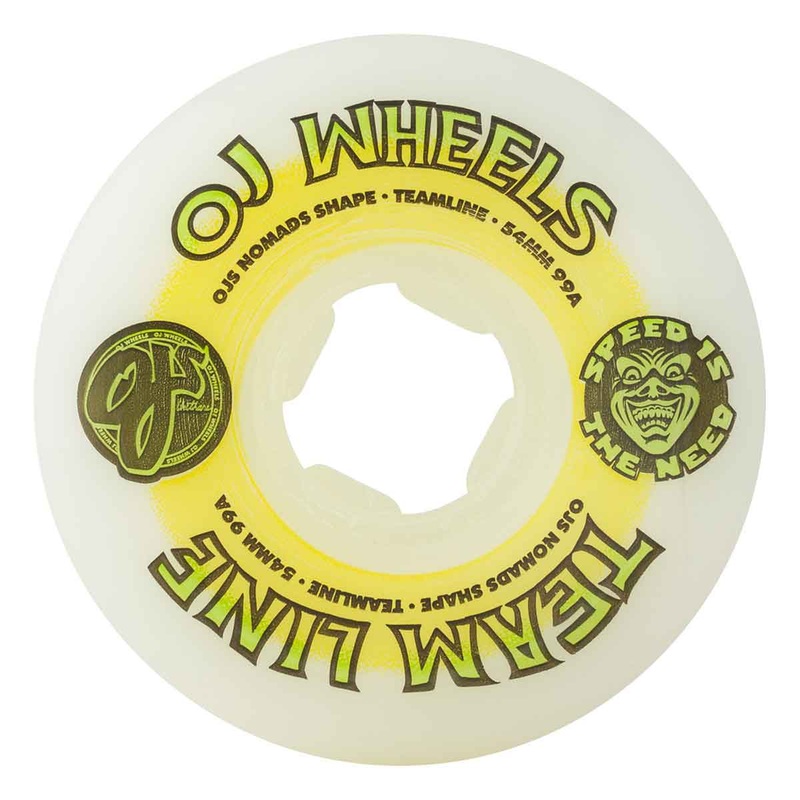 OJ Team Line Original Skate Wheels in Yellow and Green 99a 54mm