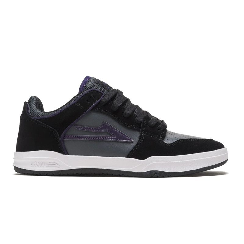 Lakai Telford Low Skate Shoe in Black and Grey Suede