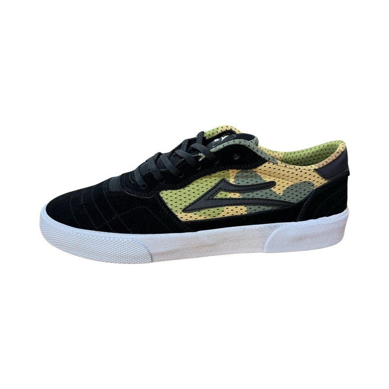 Lakai Cambridge Skate Shoe in Black and Camo Suede